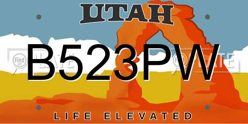 B523PW Utah License Plate
