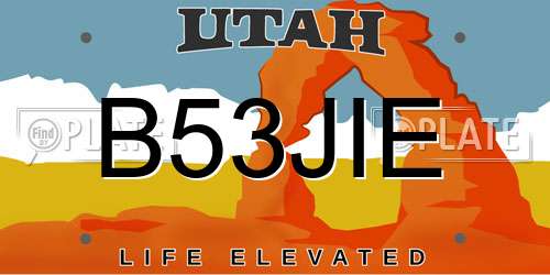 B53JIE Utah License Plate