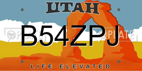 B54ZPJ Utah License Plate
