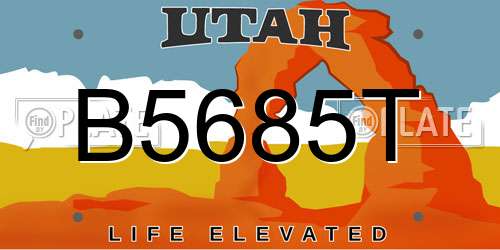 B5685T Utah License Plate