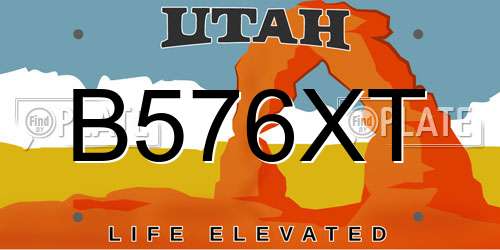 B576XT Utah License Plate