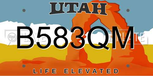 B583QM Utah License Plate