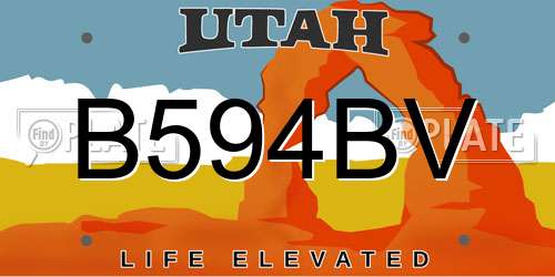 B594BV Utah License Plate