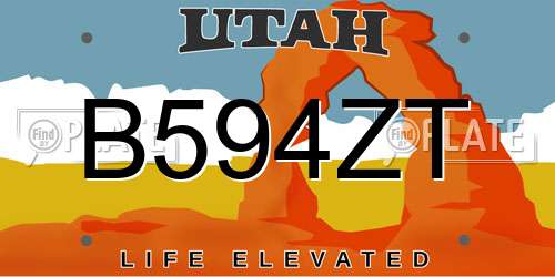 B594ZT Utah License Plate