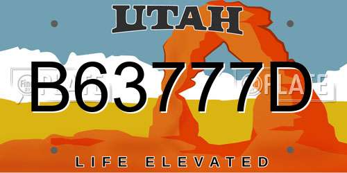 B63777D Utah License Plate