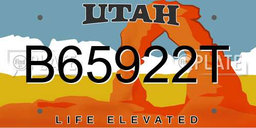 B65922T Utah License Plate