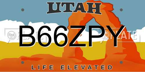 B66ZPY Utah License Plate