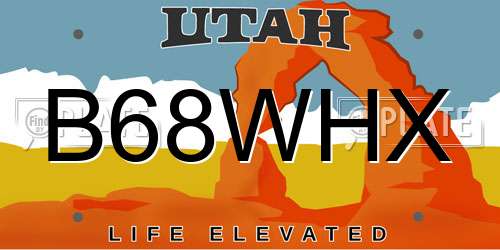 B68WHX Utah License Plate