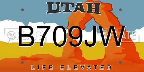 B709JW Utah License Plate