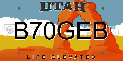 B70GEB Utah License Plate