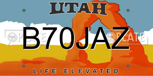 B70JAZ Utah License Plate