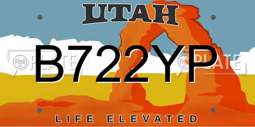 B722YP Utah License Plate