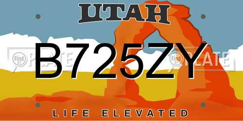 B725ZY Utah License Plate