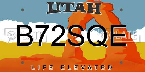 B72SQE Utah License Plate