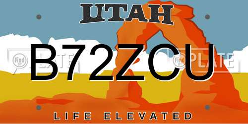 B72ZCU Utah License Plate