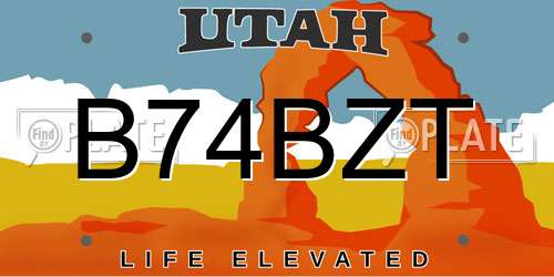B74BZT Utah License Plate