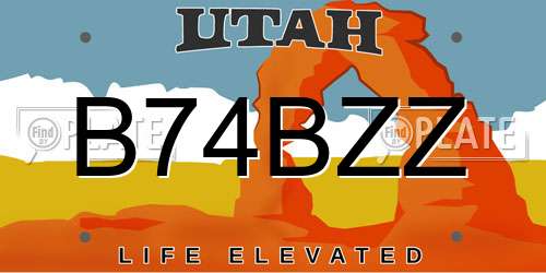 B74BZZ Utah License Plate