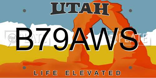 B79AWS Utah License Plate