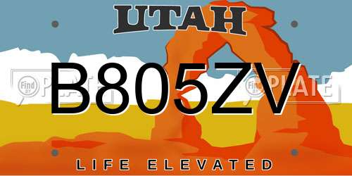B805ZV Utah License Plate