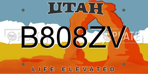 B808ZV Utah License Plate