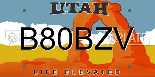 B80BZV Utah License Plate