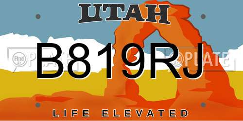 B819RJ Utah License Plate