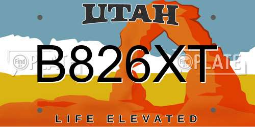 B826XT Utah License Plate