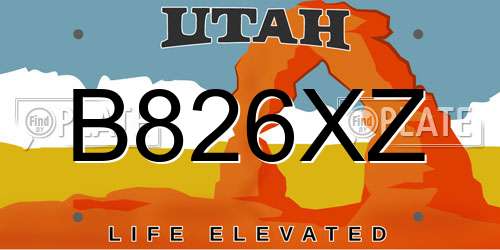 B826XZ Utah License Plate