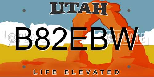 B82EBW Utah License Plate