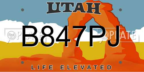 B847PJ Utah License Plate