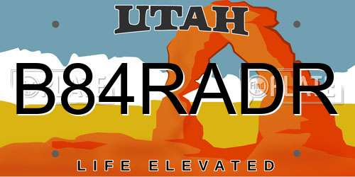 B84RADR Utah License Plate