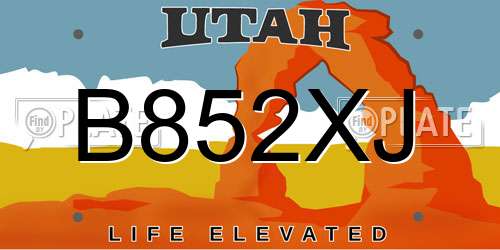B852XJ Utah License Plate