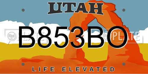 B853BO Utah License Plate