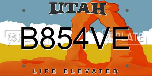 B854VE Utah License Plate