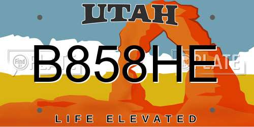 B858HE Utah License Plate