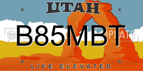 B85MBT Utah License Plate