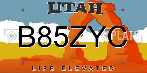 B85ZYC Utah License Plate