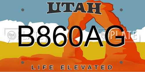 B860AG Utah License Plate