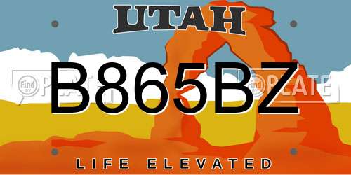 B865BZ Utah License Plate