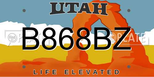 B868BZ Utah License Plate