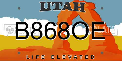 B868OE Utah License Plate
