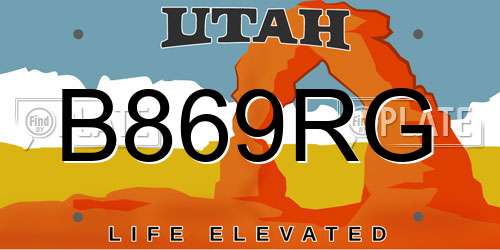 B869RG Utah License Plate
