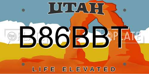B86BBT Utah License Plate