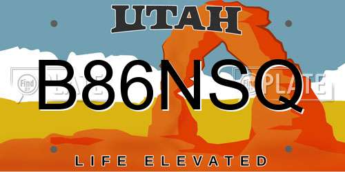 B86NSQ Utah License Plate