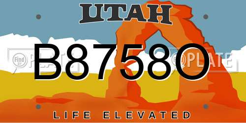 B8758O Utah License Plate