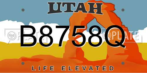 B8758Q Utah License Plate