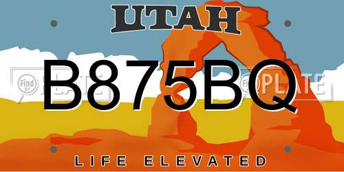 B875BQ Utah License Plate