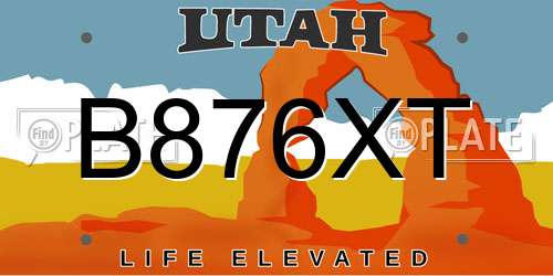 B876XT Utah License Plate