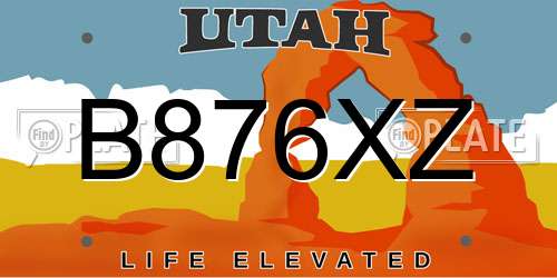 B876XZ Utah License Plate
