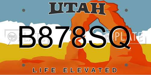 B878SQ Utah License Plate